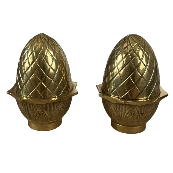 Retro cast brass finials curtain home decor mcm classic gold decorations acorn - Picture 1 of 5